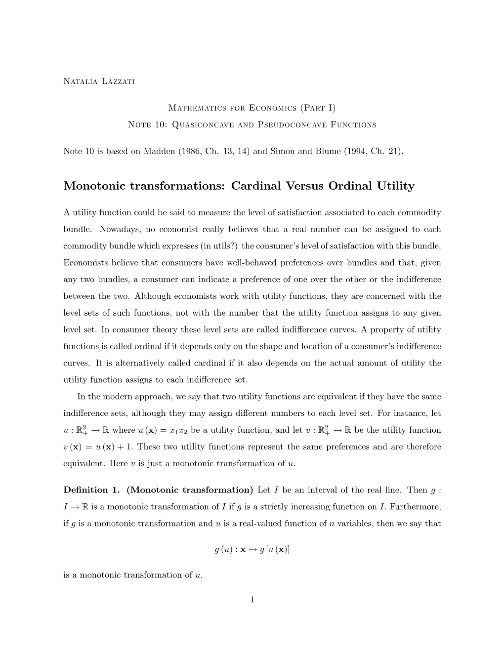 Monotonic Transformations: Cardinal Versus Ordinal Utility