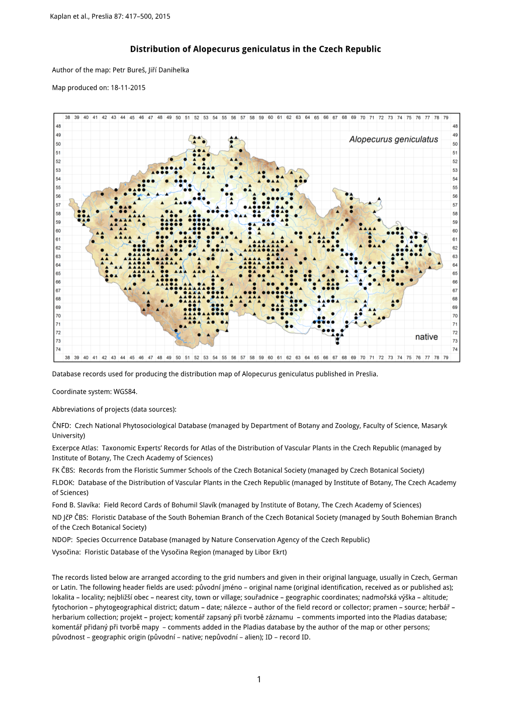 1 Distribution of Alopecurus Geniculatus in the Czech Republic