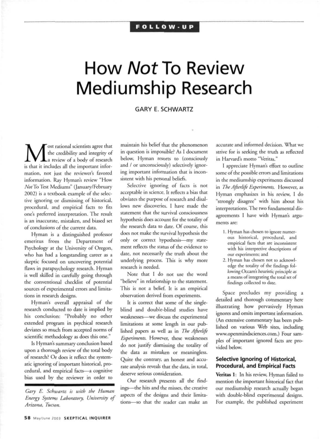 How Not to Review Mediumship Research