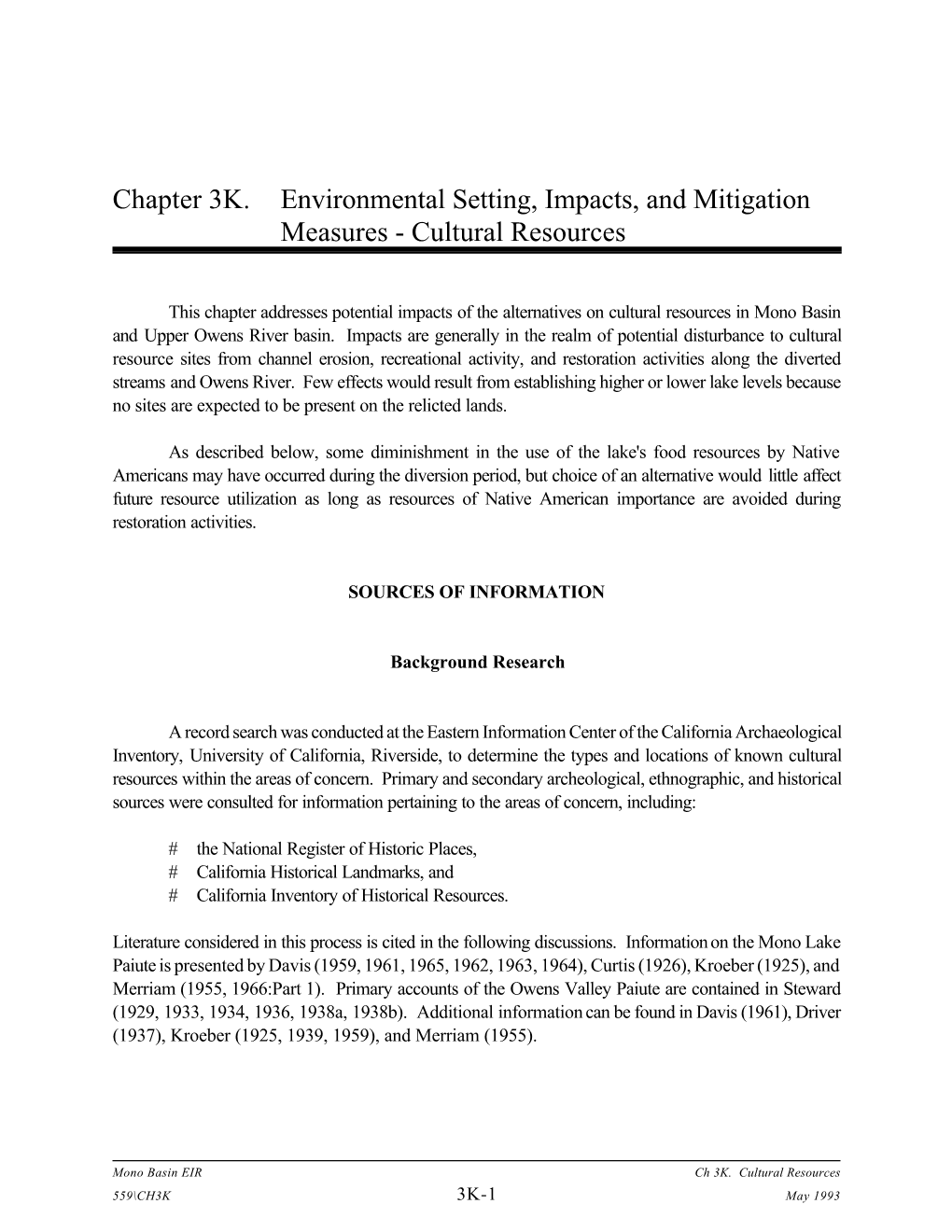 Chapter 3K. Environmental Setting, Impacts, and Mitigation Measures - Cultural Resources