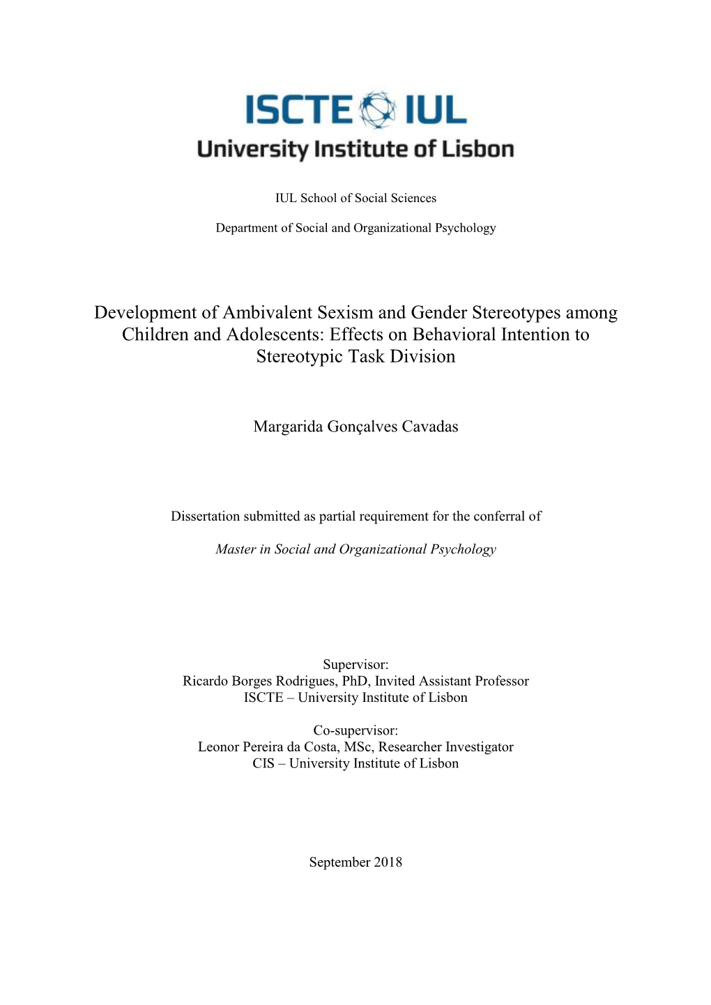 Development of Ambivalent Sexism and Gender Stereotypes Among Children and Adolescents: Effects on Behavioral Intention to Stereotypic Task Division