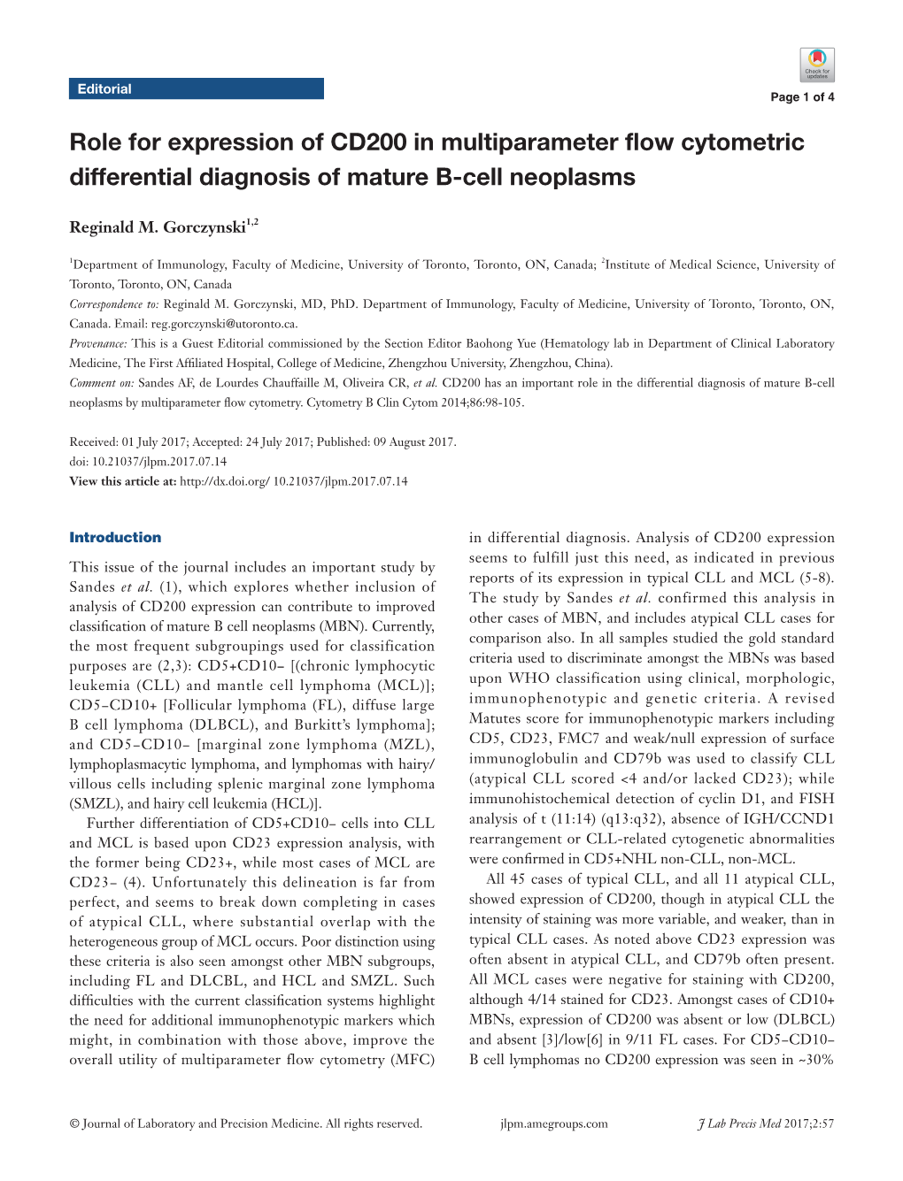 Role for Expression of CD200 in Multiparameter Flow Cytometric Differential Diagnosis of Mature B-Cell Neoplasms