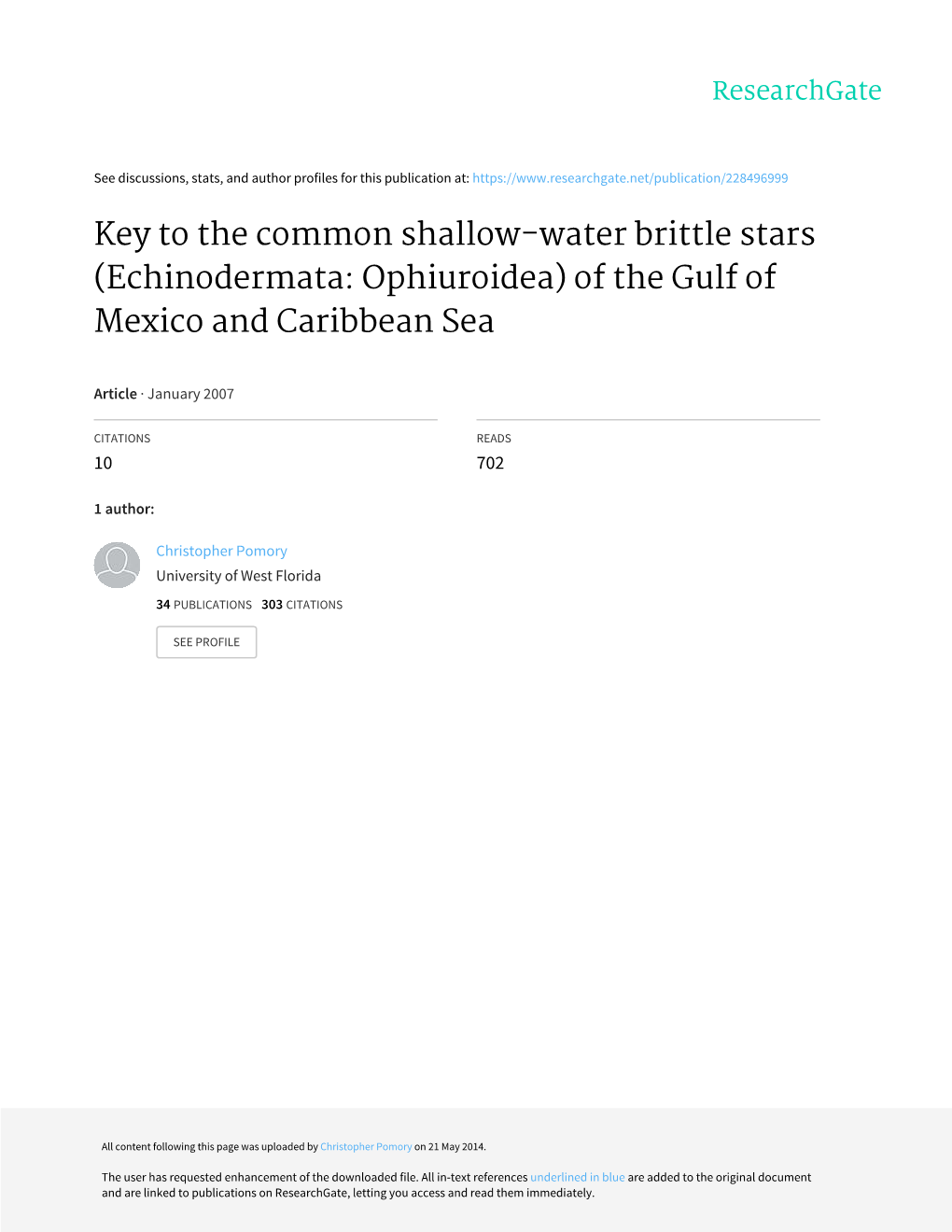 Key to the Common Shallow-Water Brittle Stars (Echinodermata: Ophiuroidea) of the Gulf of Mexico and Caribbean Sea