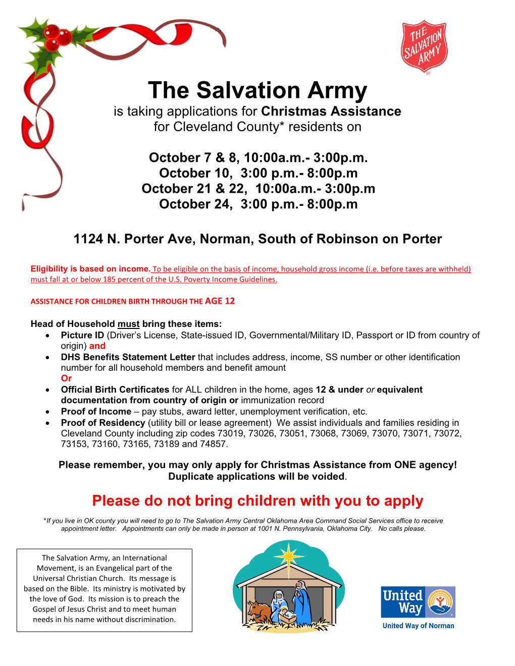 The Salvation Army Is Taking Applications for Christmas Assistance for Cleveland County* Residents On