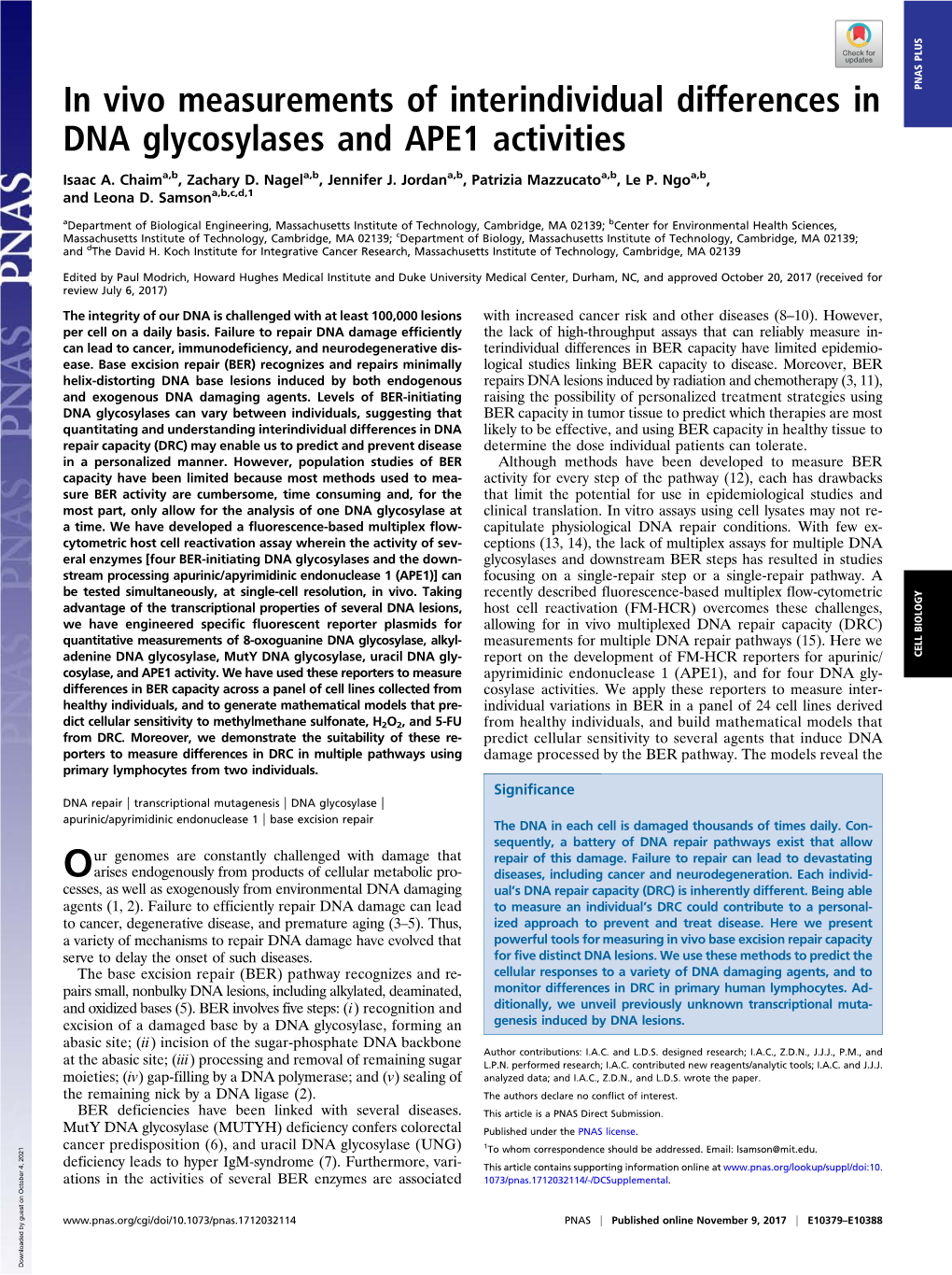 In Vivo Measurements of Interindividual Differences in DNA