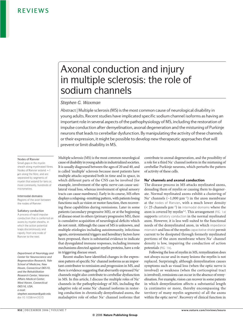 Axonal Conduction and Injury in Multiple Sclerosis: the Role of Sodium Channels