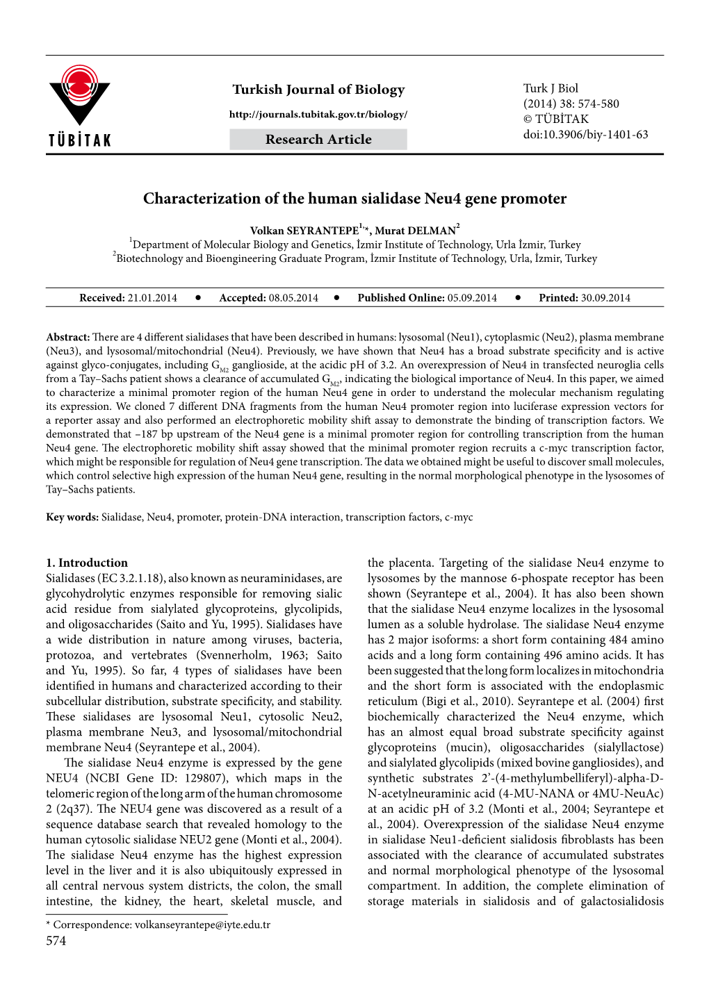 Characterization of the Human Sialidase Neu4 Gene Promoter