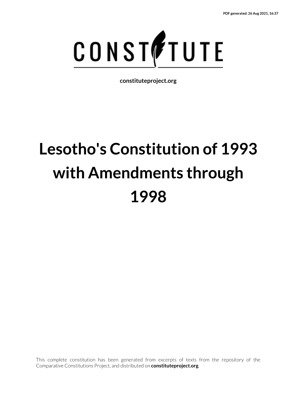 Lesotho's Constitution of 1993 with Amendments Through 1998