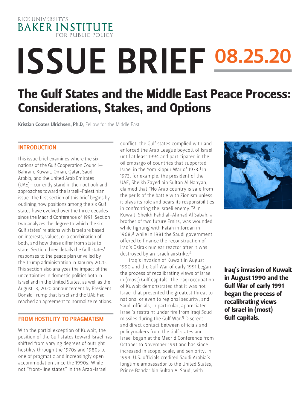 The Gulf States and the Middle East Peace Process: Considerations, Stakes, and Options