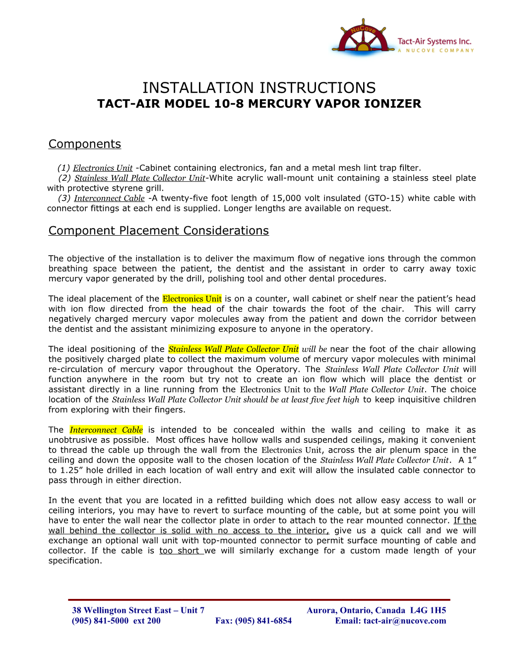 Tact-Air Model 10-8 Mercury Vapor Ionizer