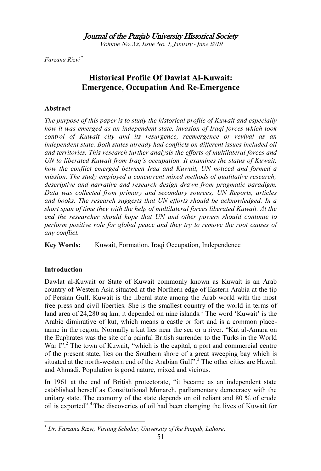 Historical Profile of Dawlat Al-Kuwait: Emergence, Occupation and Re-Emergence