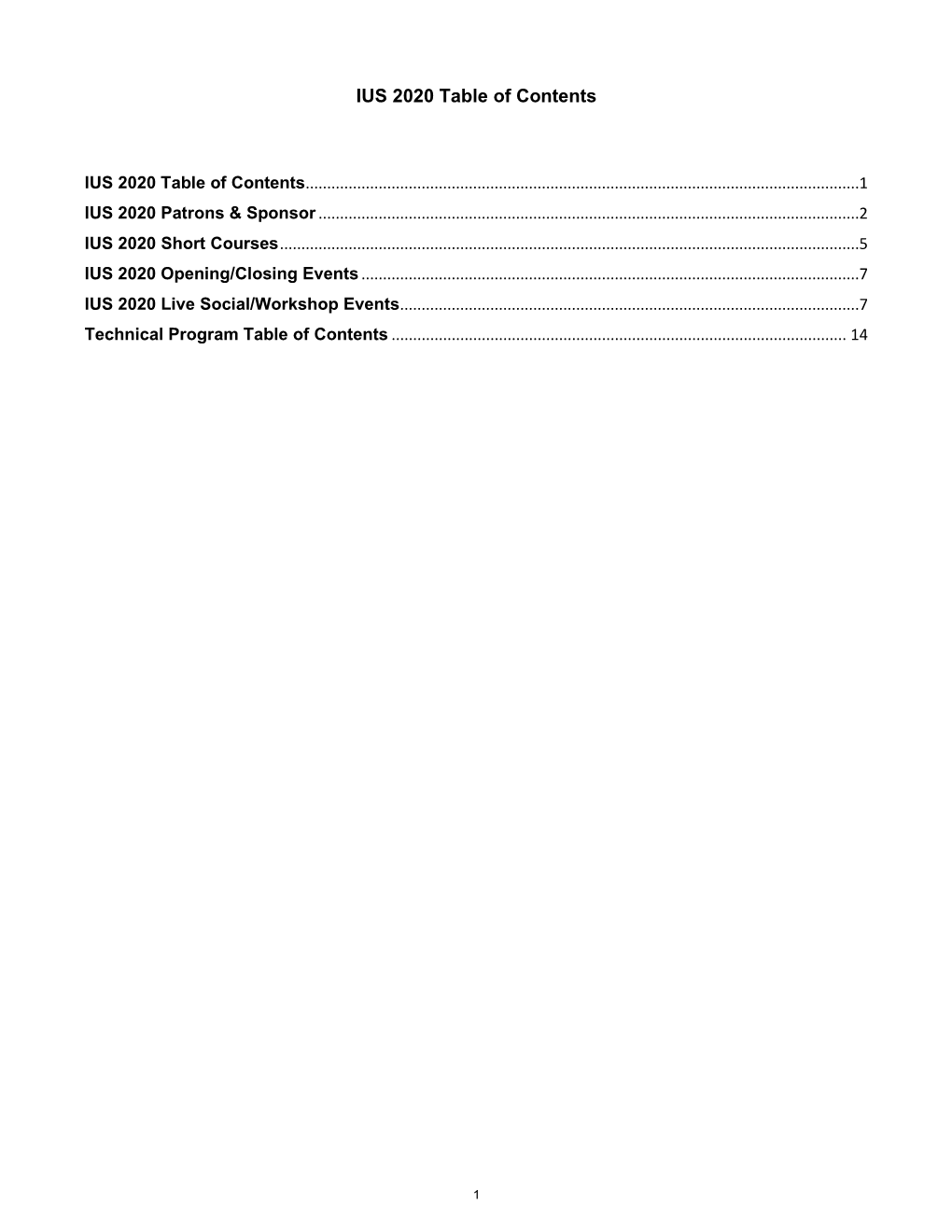 IUS 2020 Table of Contents