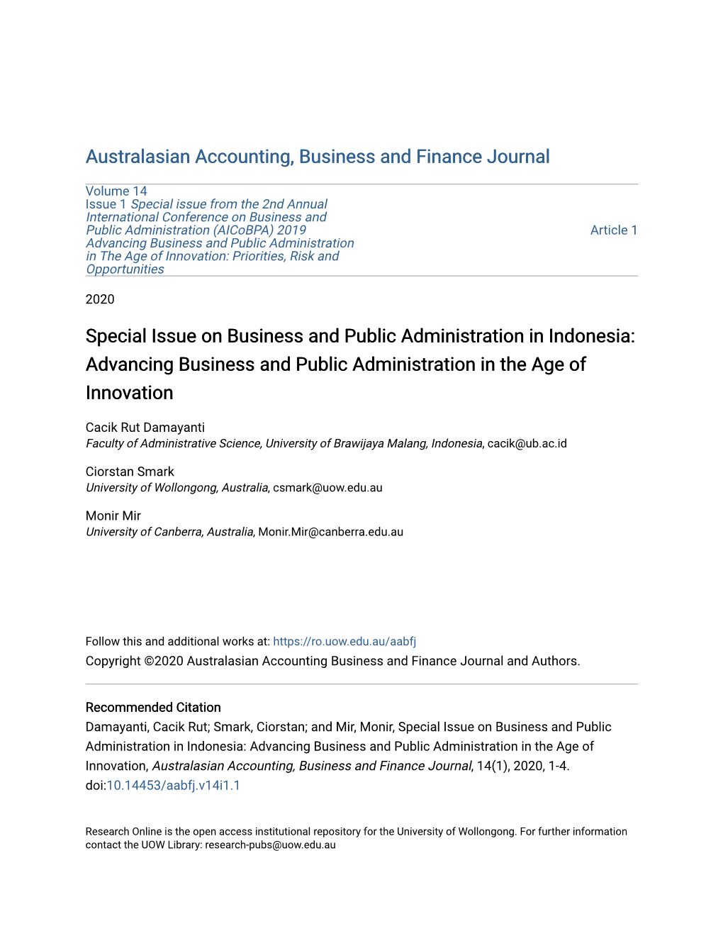 Special Issue on Business and Public Administration in Indonesia: Advancing Business and Public Administration in the Age of Innovation