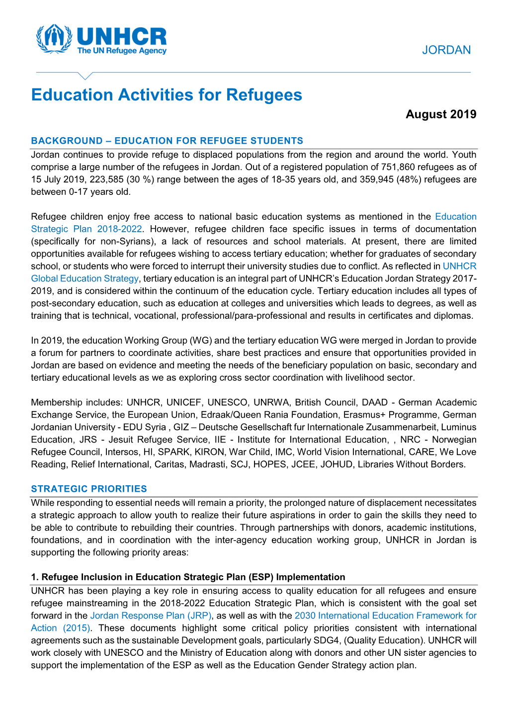 Education Activities for Refugees August 2019