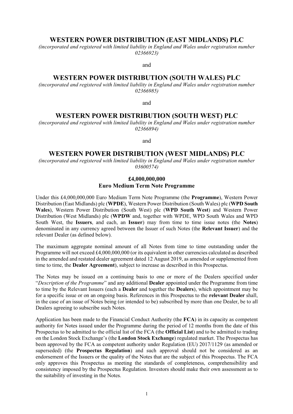 Plc Western Power Distribution (South Wales) Plc Avonbank Avonbank Feeder Road Feeder Road Bristol BS2 0TB Bristol BS2 0TB United Kingdom United Kingdom