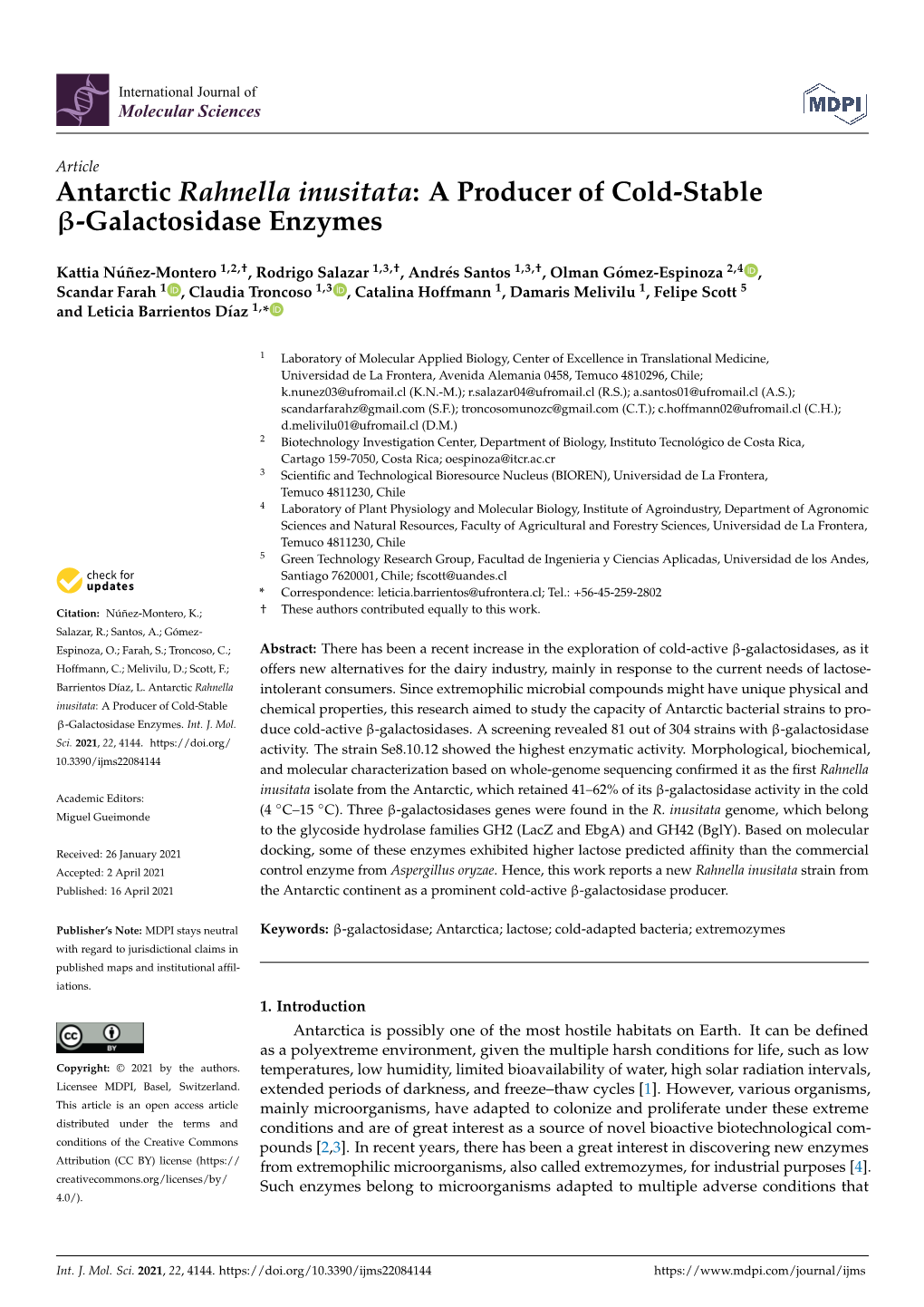 Antarctic Rahnella Inusitata: a Producer of Cold-Stable Β-Galactosidase Enzymes