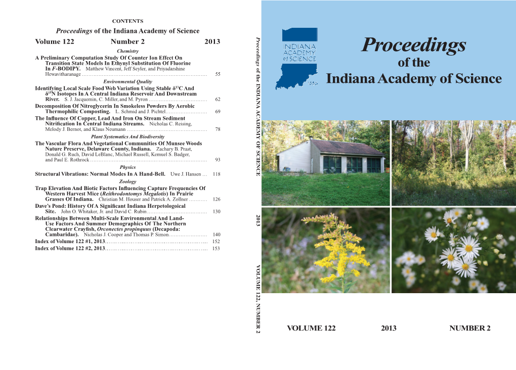 Proceedings Indiana Academy of Science Academy Indiana VOLUME 122 VOLUME