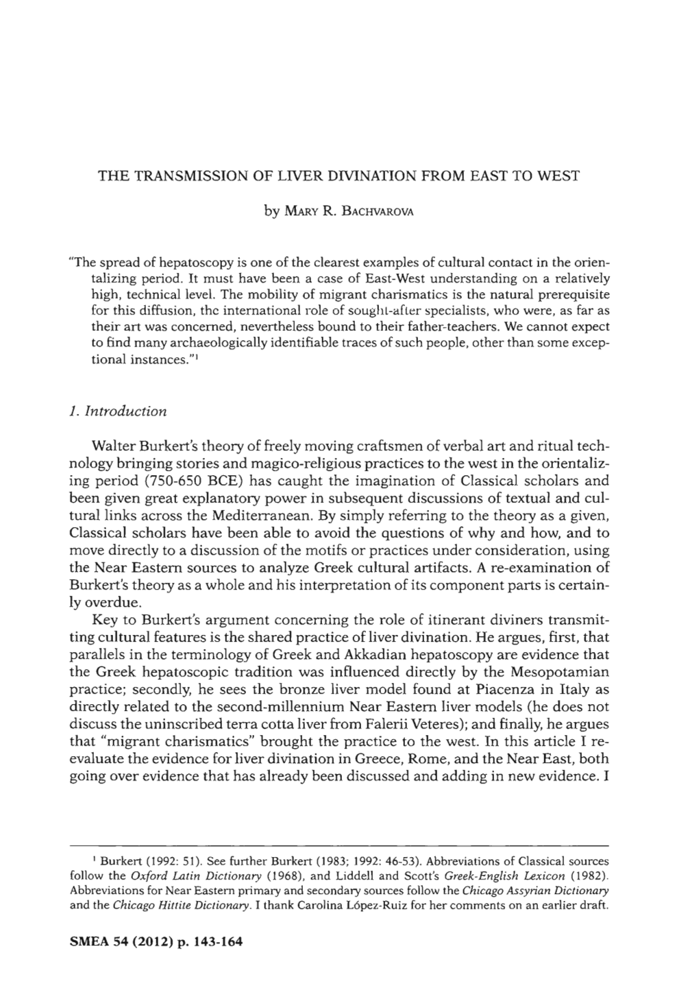 Transmission of Liver Divination from East to West