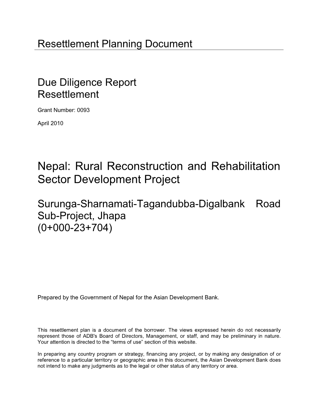 Nepal: Rural Reconstruction and Rehabilitation Sector Development Project