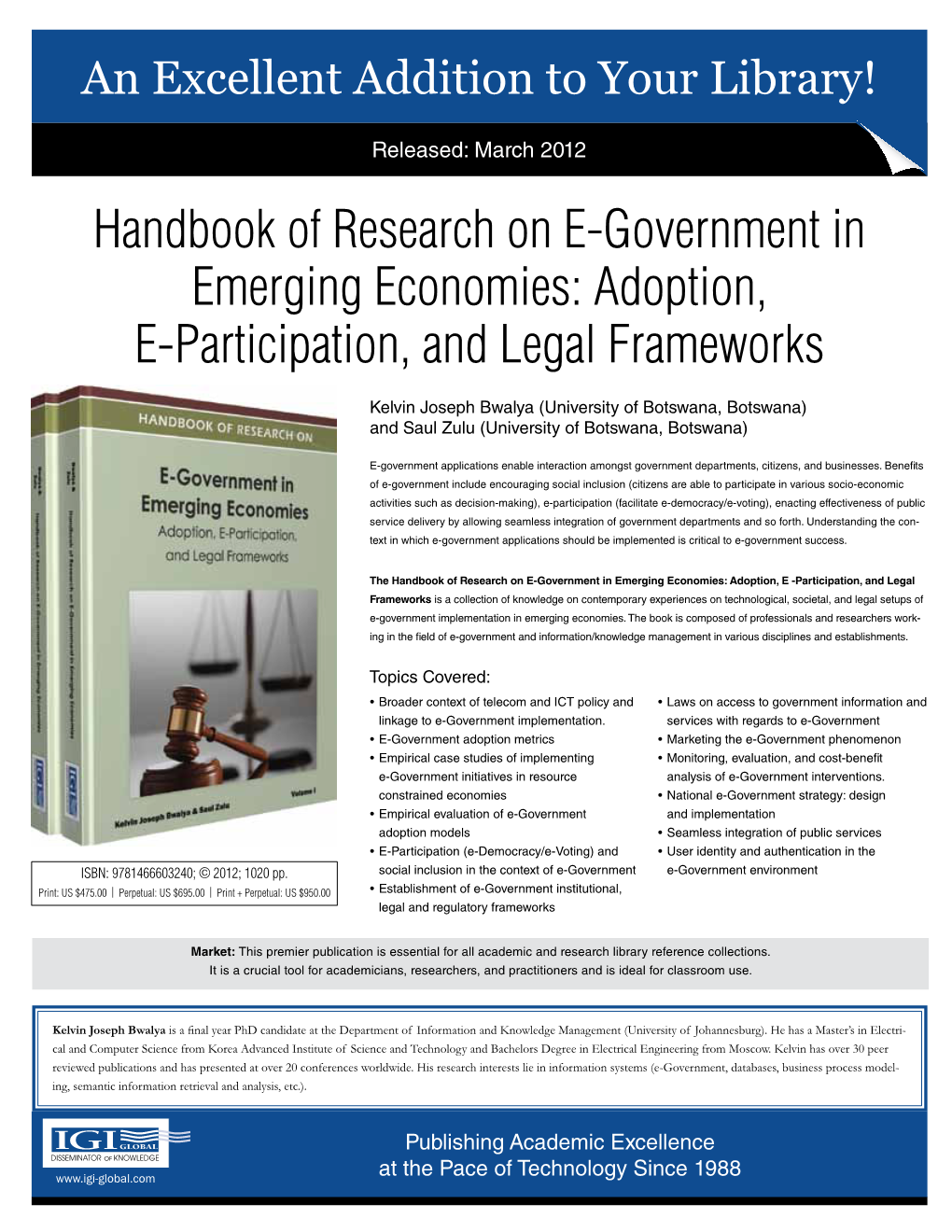 Handbook of Research on E-Government in Emerging Economies: Adoption, E-Participation, and Legal Frameworks