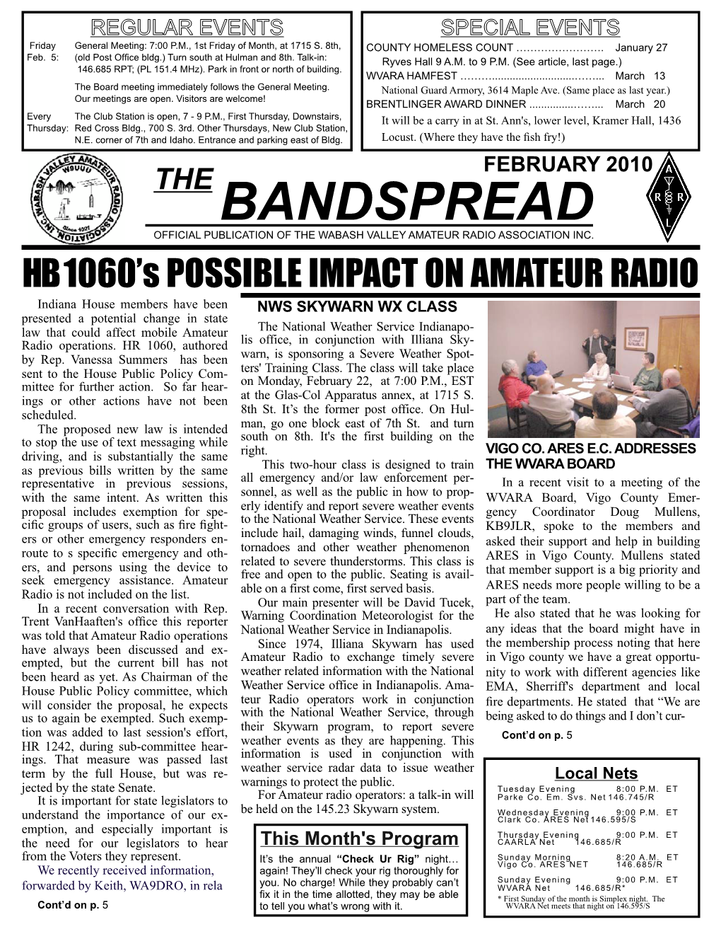 Bandspread Official Publication of the Wabash Valley Amateur Radio Association Inc
