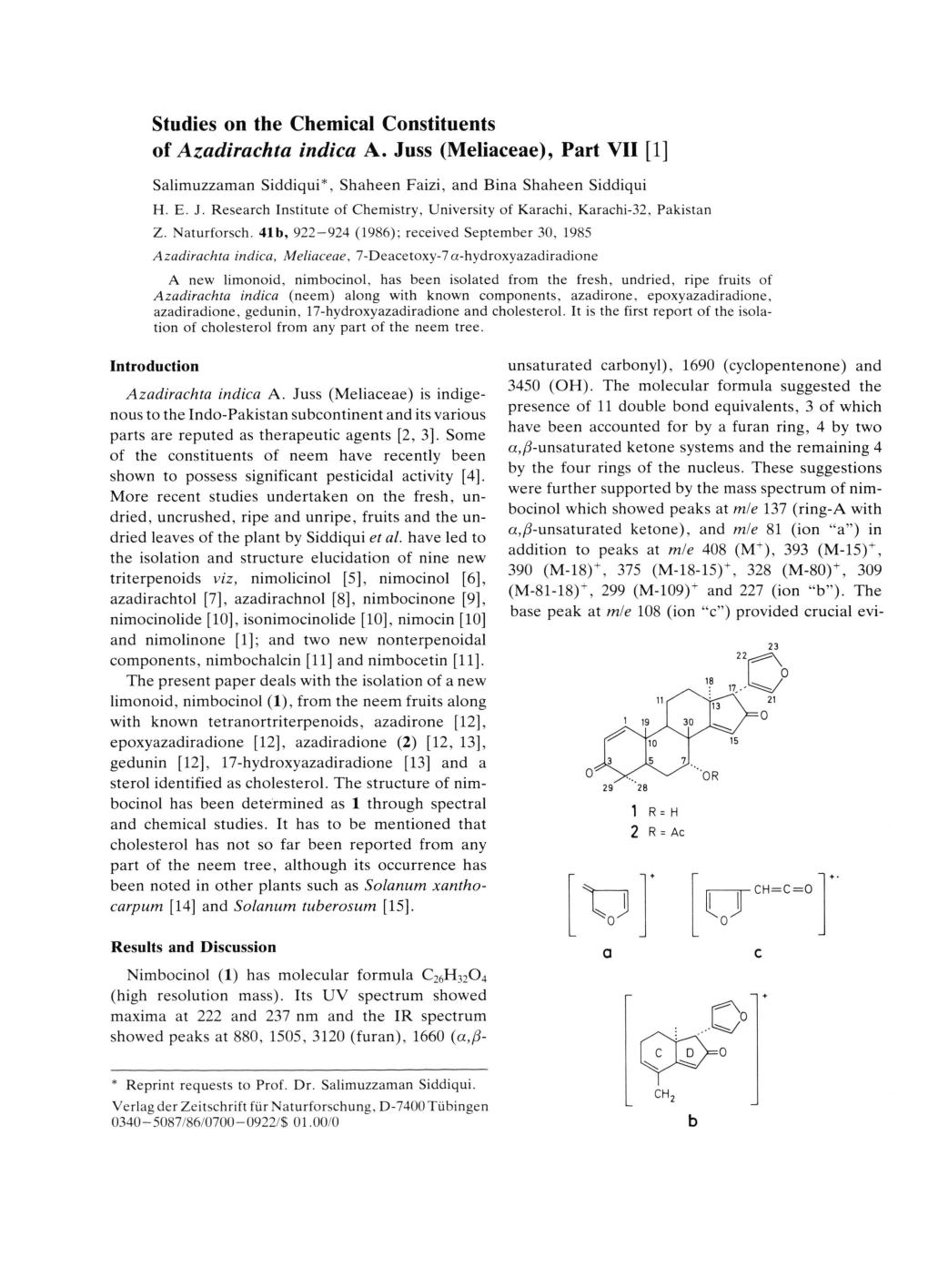 Studies on the Chemical Constituents of Azadirachta Indica A