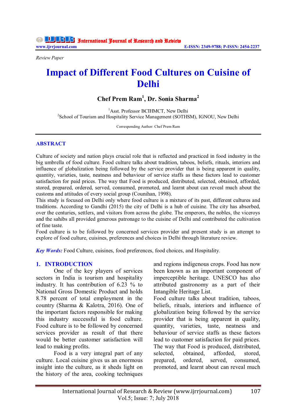 Impact of Different Food Cultures on Cuisine of Delhi