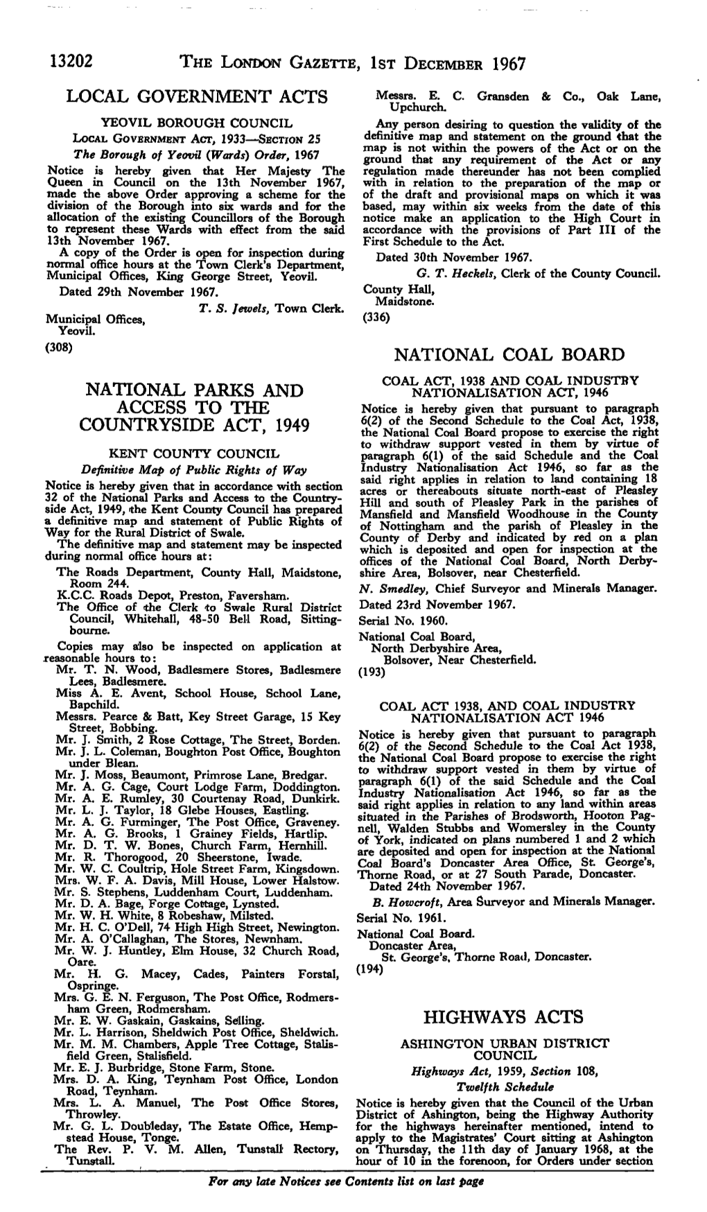 13202 the LONDON GAZETTE, IST DECEMBER 1967 LOCAL GOVERNMENT ACTS Messrs