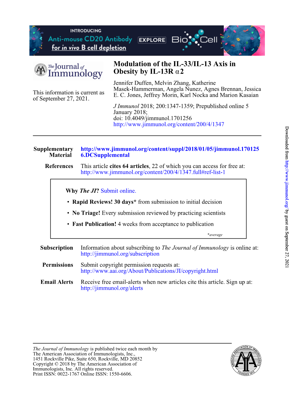 Modulation of the IL-33/IL-13 Axis in Obesity by IL-13Rα2