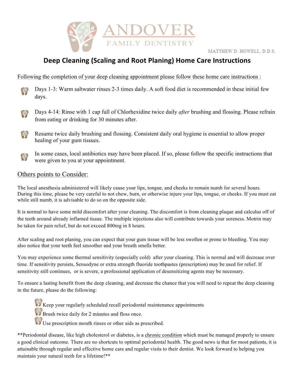 Deep Cleaning (Scaling and Root Planing) Home Care Instructions