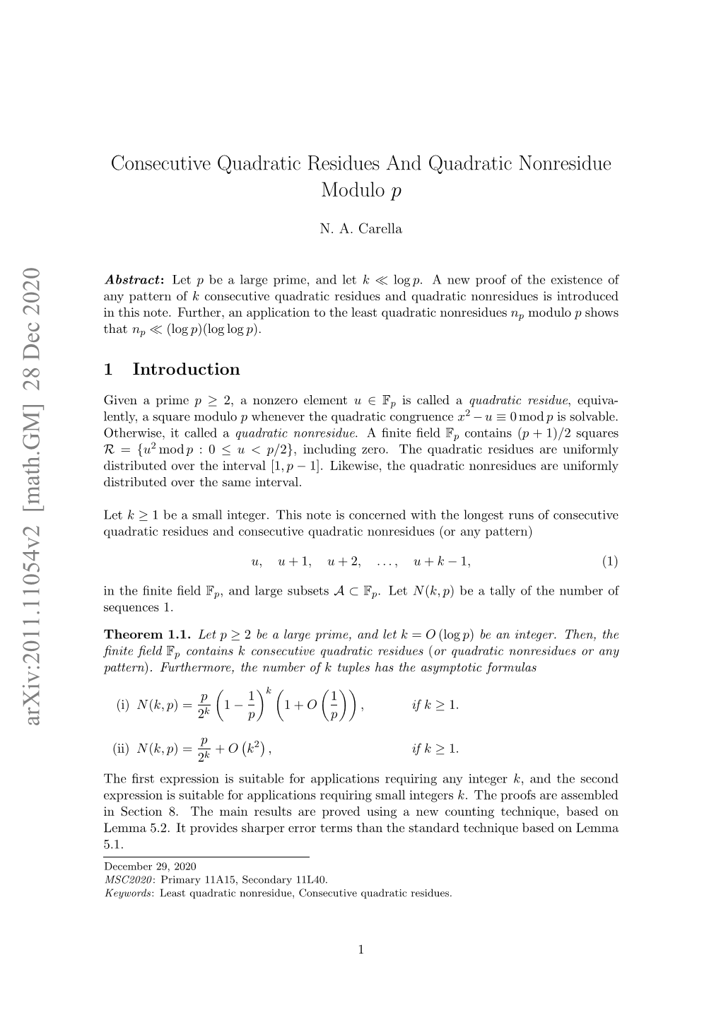 Consecutive Quadratic Residues and Quadratic Nonresidue Modulo P