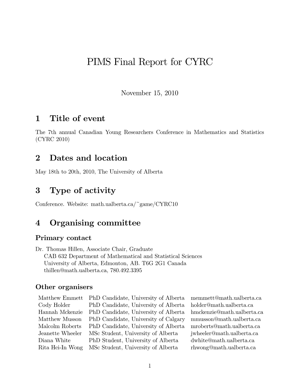 PIMS Final Report for CYRC