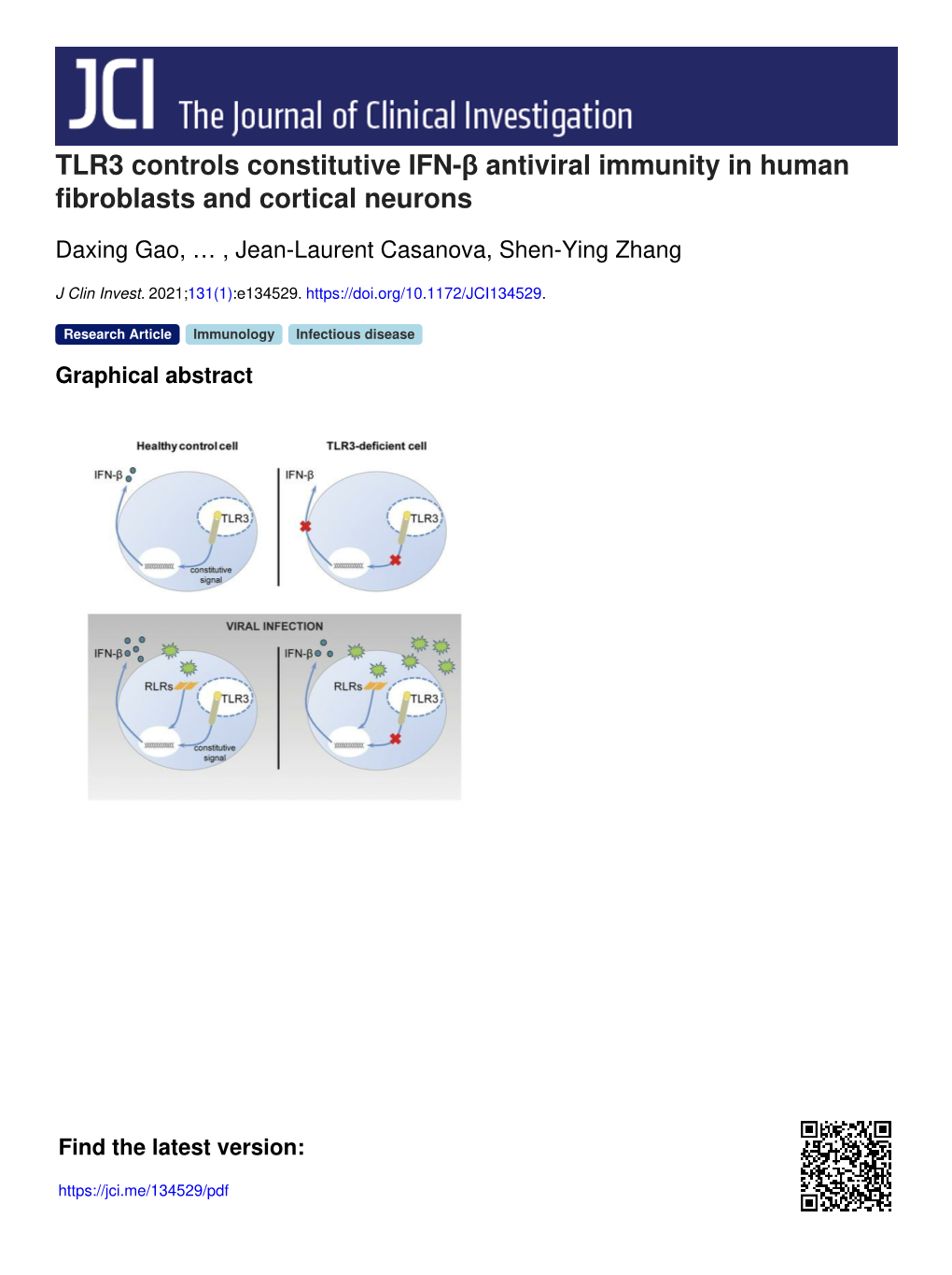 TLR3 Controls Constitutive IFN-Β Antiviral Immunity in Human Fibroblasts and Cortical Neurons