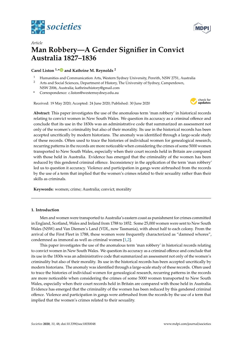 Man Robbery—A Gender Signifier in Convict Australia 1827–1836