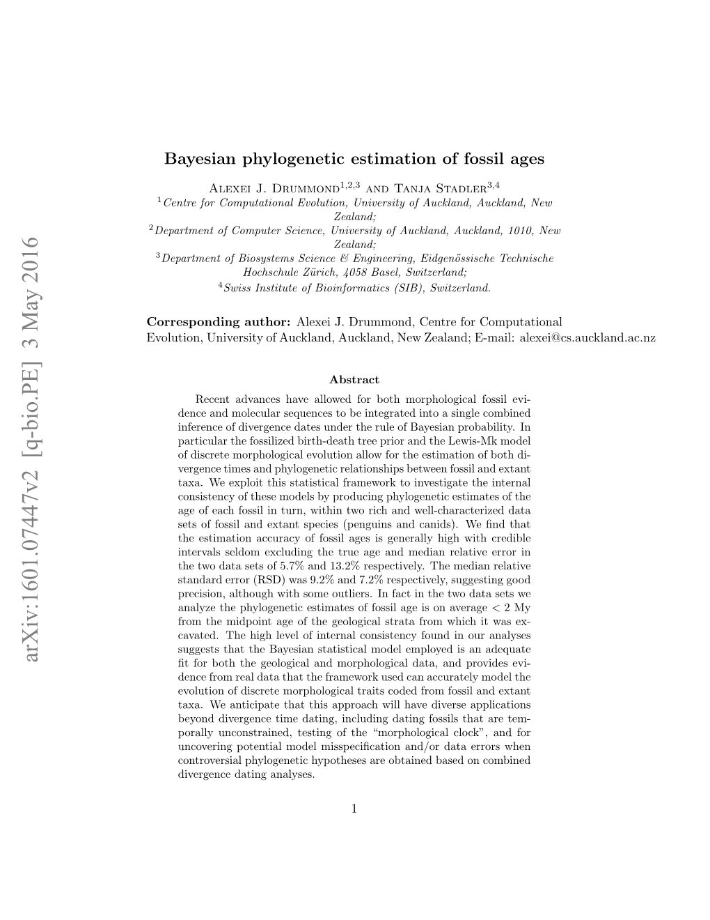 Bayesian Phylogenetic Estimation of Fossil Ages