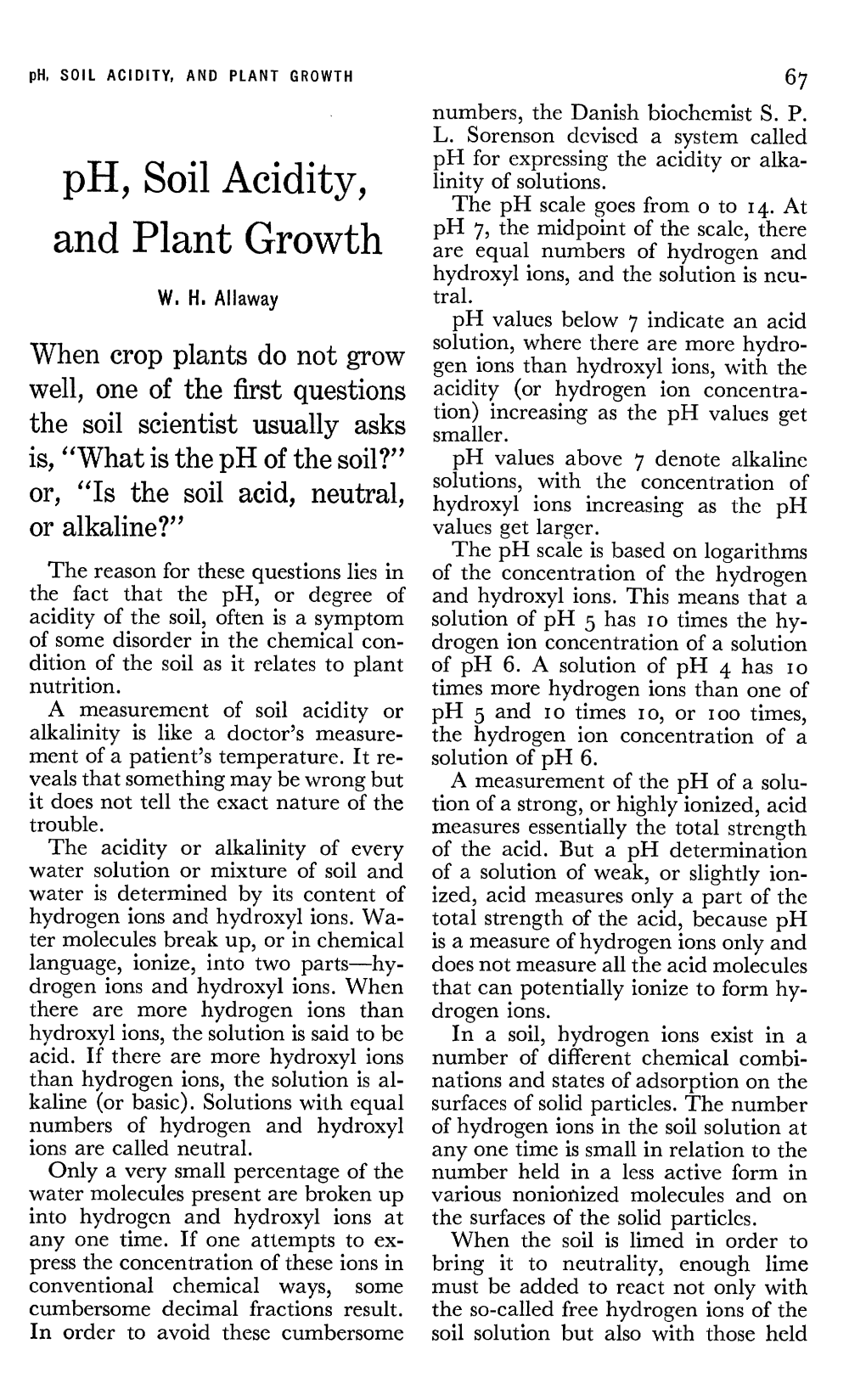 Ph, SOIL ACIDITY, and PLANT GROWTH 67 Numbers, the Danish Biochemist S