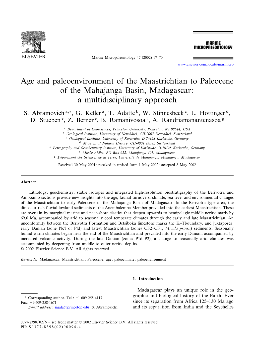 Age and Paleoenvironment of the Maastrichtian to Paleocene of the Mahajanga Basin, Madagascar: a Multidisciplinary Approach