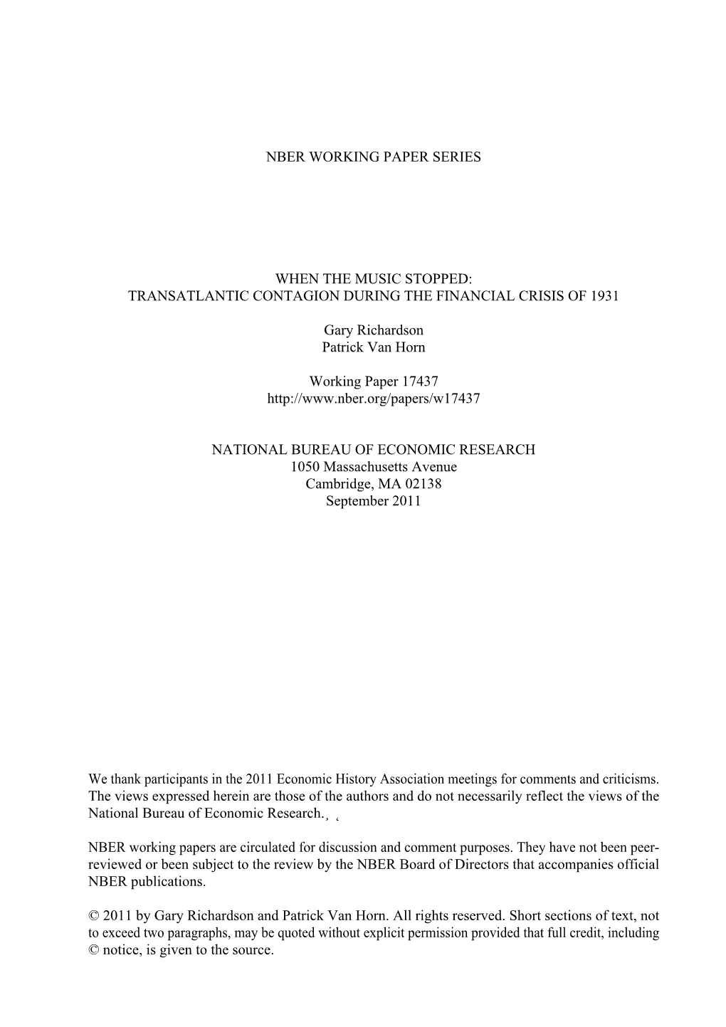 When the Music Stopped: Transatlantic Contagion During the Financial Crisis of 1931