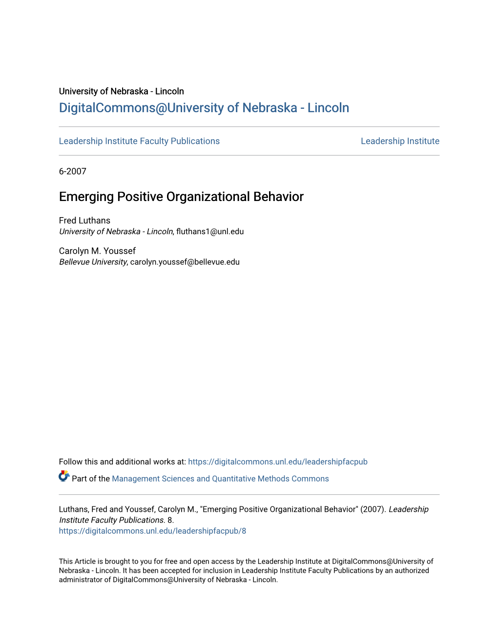 Emerging Positive Organizational Behavior