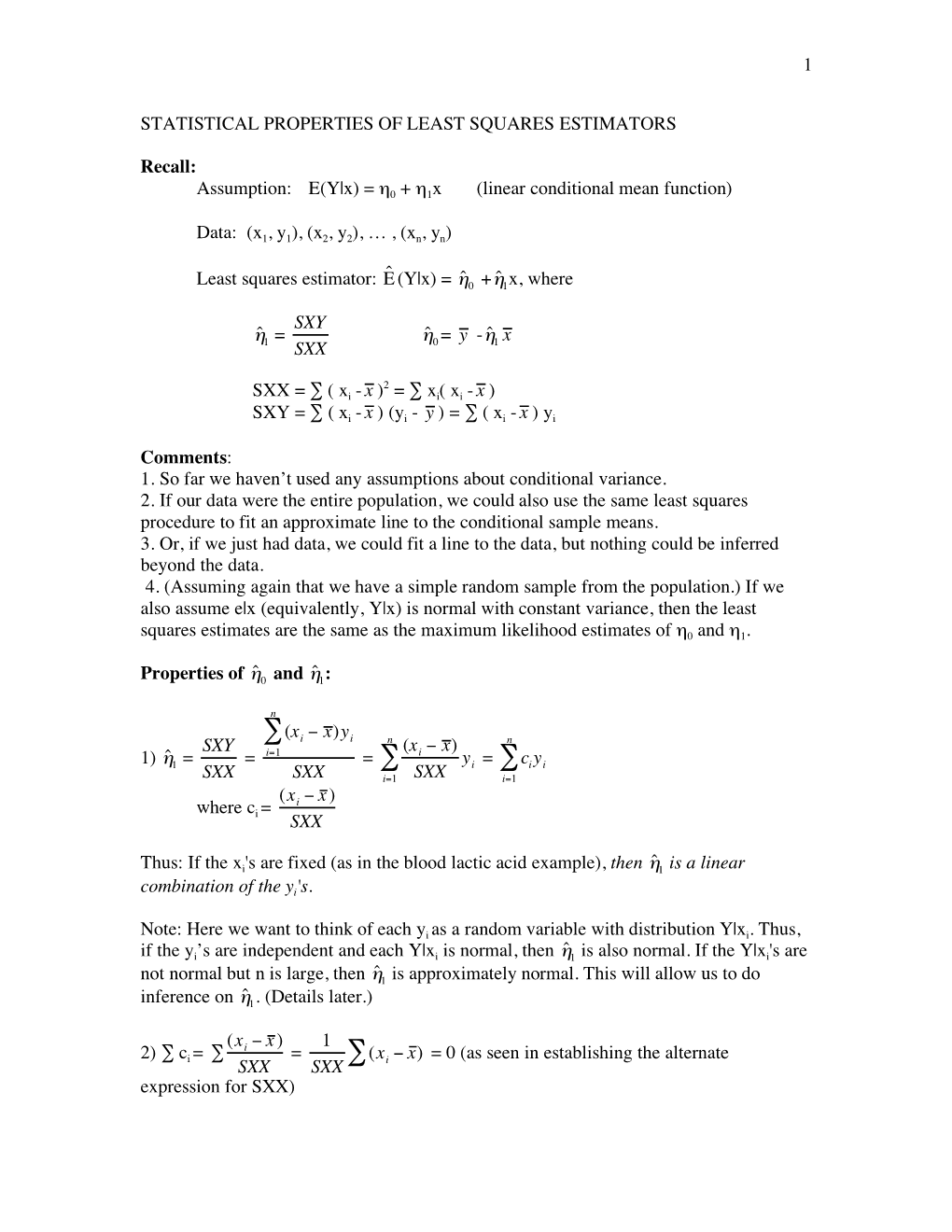 Statistical Properties of Least Squares Estimates