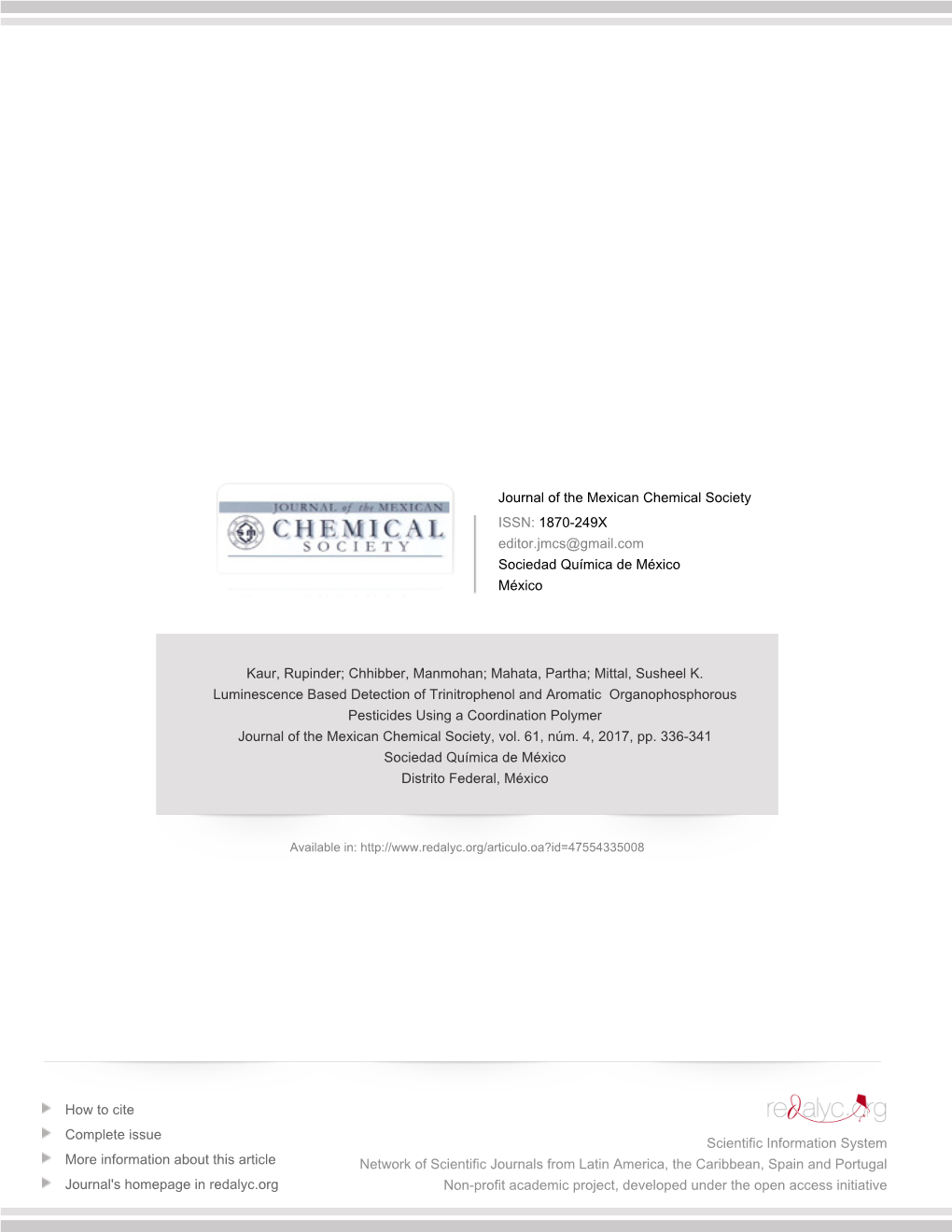 Redalyc.Luminescence Based Detection of Trinitrophenol And