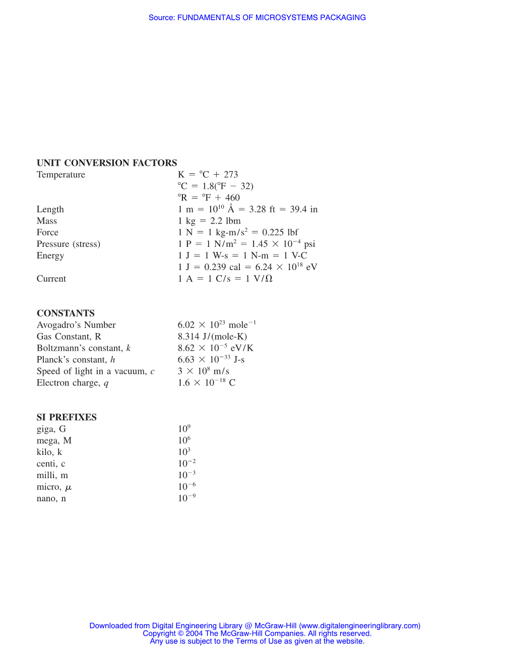 UNIT CONVERSION FACTORS Temperature K C 273 C 1.8(F 32