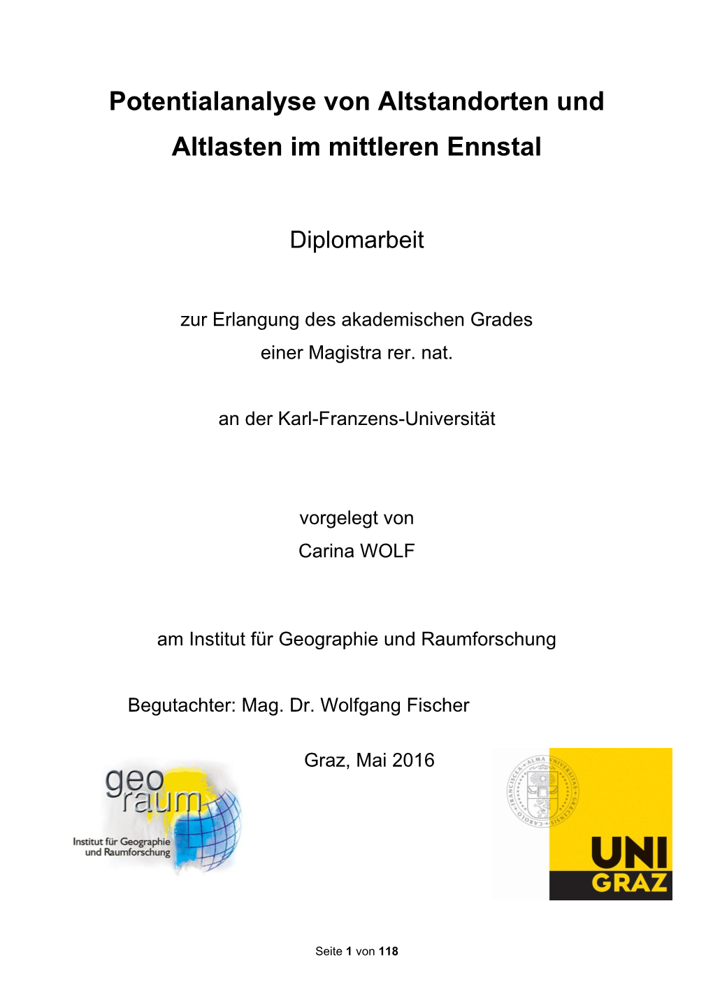 Potentialanalyse Von Altstandorten Und Altlasten Im Mittleren Ennstal