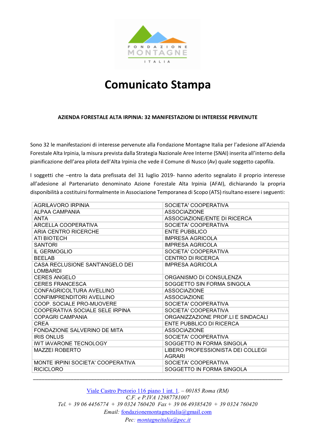 Comunicato Stampa