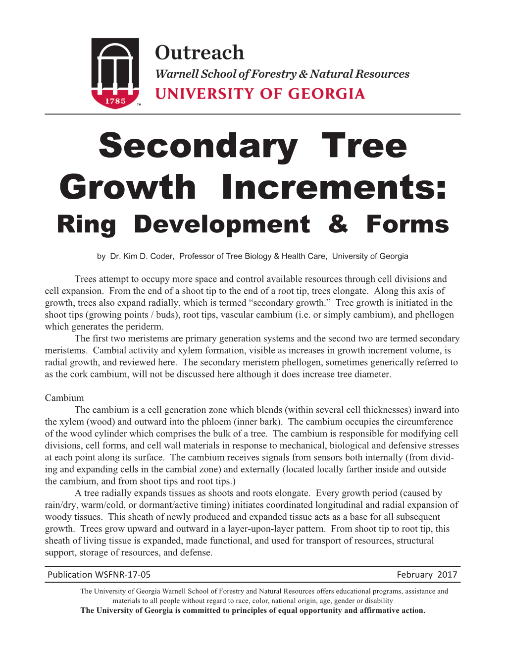 Secondary Tree Growth Increments 11-07