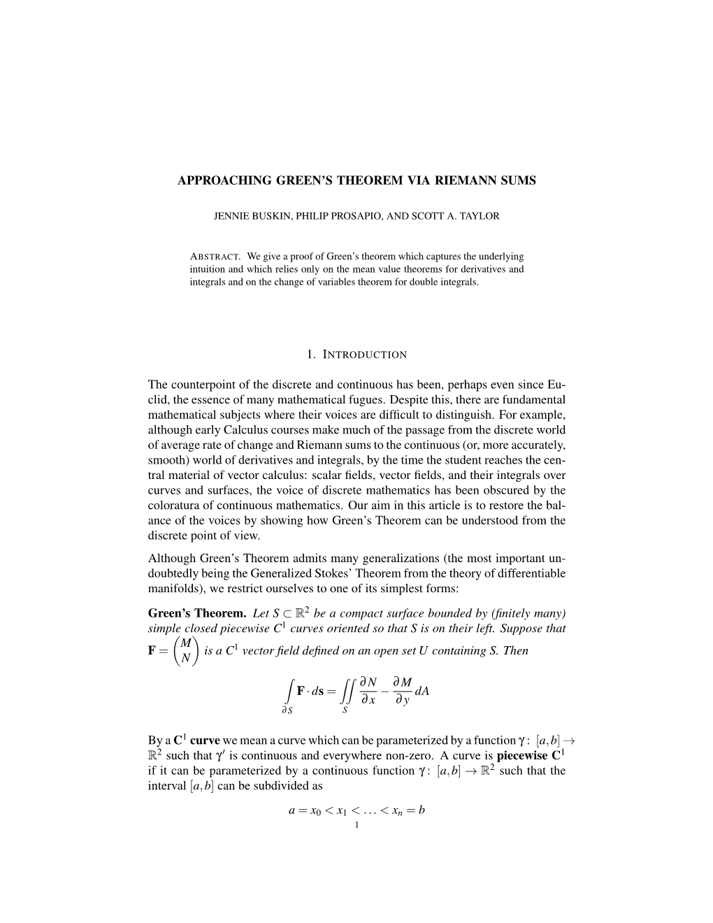 Approaching Green's Theorem Via Riemann Sums