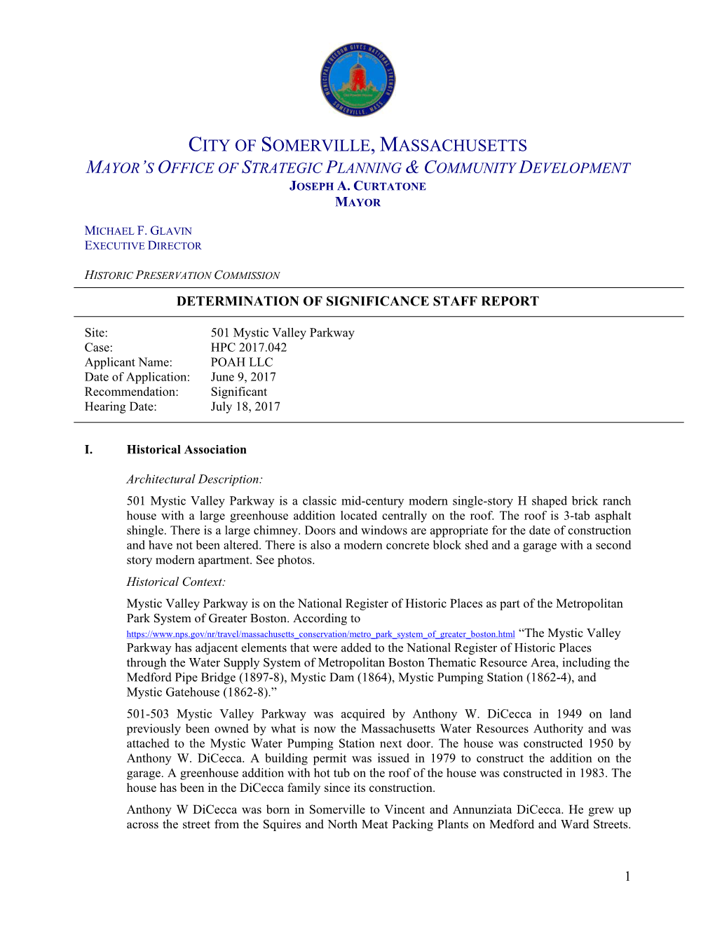 City of Somerville, Massachusetts Mayor’S Office of Strategic Planning & Community Development Joseph A