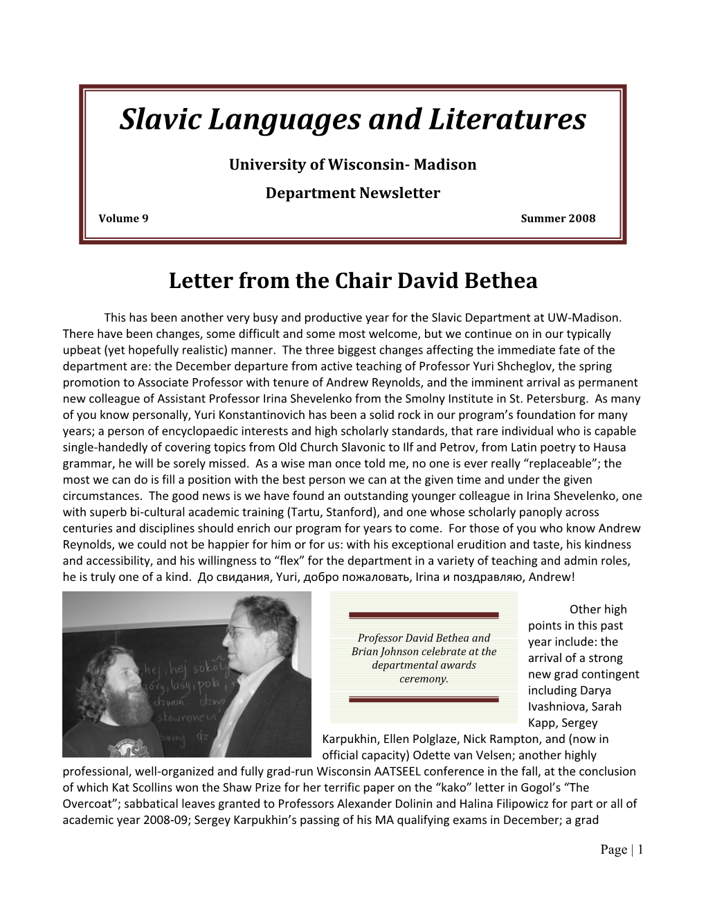 Slavic Newsletter 2008