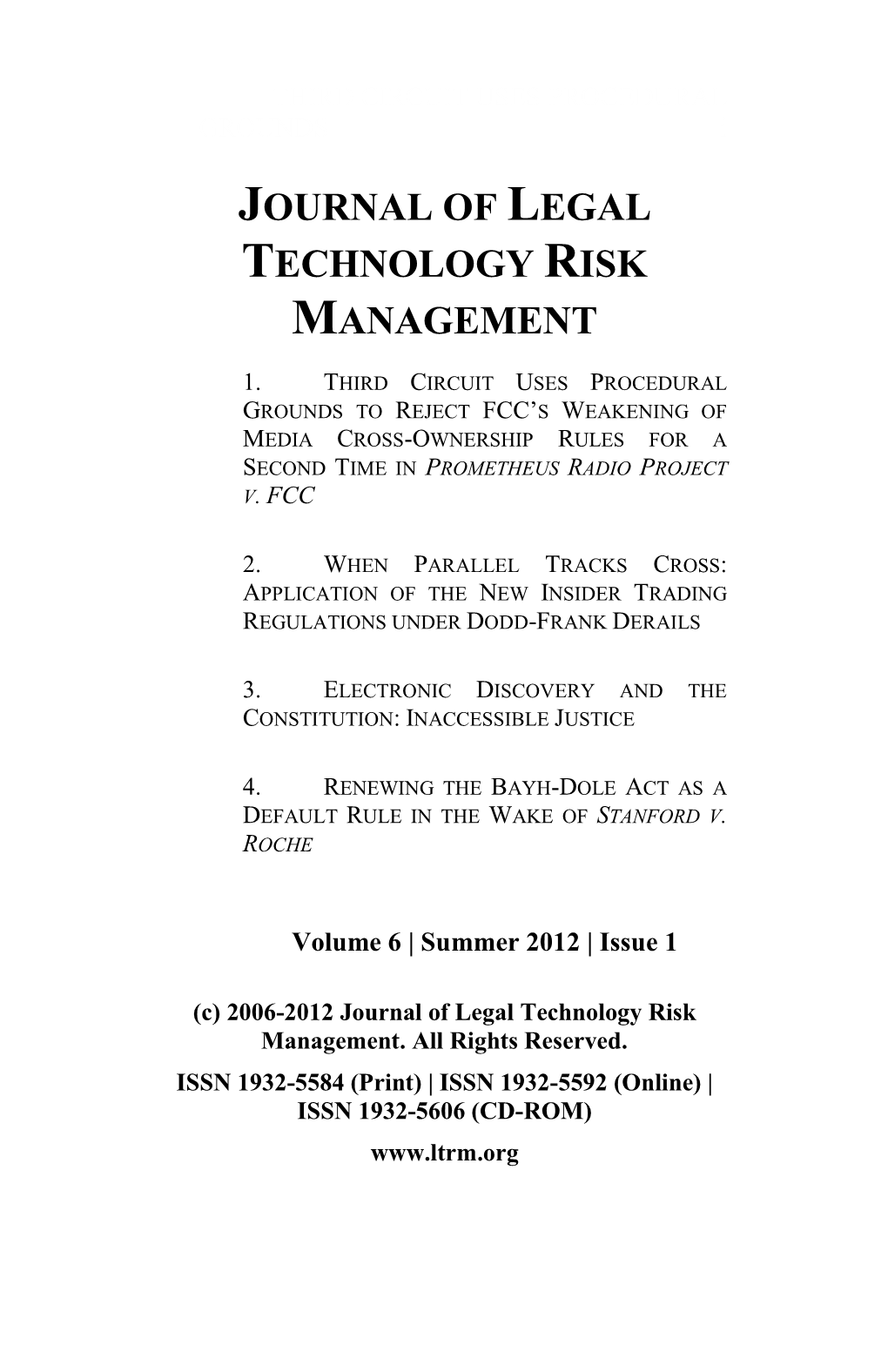 Journal of Legal Technology Risk Management