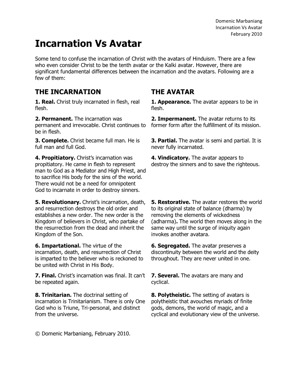 Incarnation Vs Avatar February 2010 Incarnation Vs Avatar